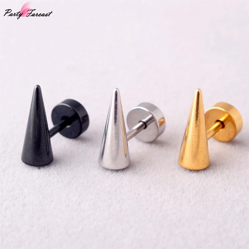 Geometric Taper Prevent Allergy Stud Earrings Stainless Steel Flat back