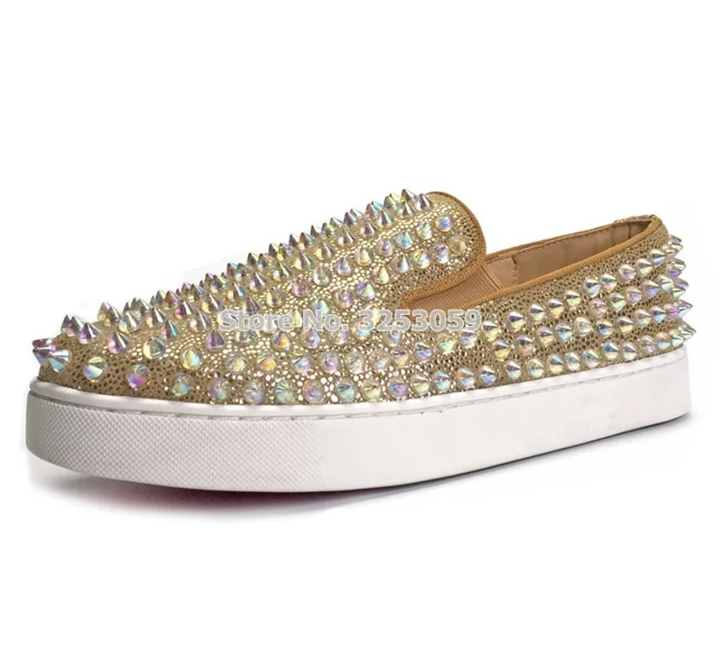 ALMUDENA Ladies Amazing Gold Sequined Rivets Sneakers Leisure Slip on