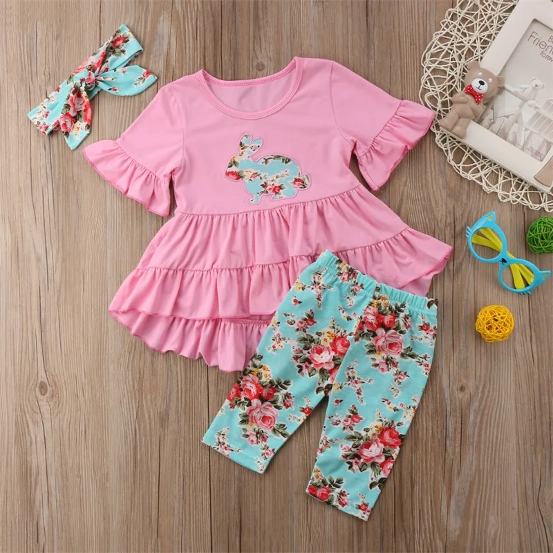 3 шт./комплект блузка с коротким рукавом и брюки оборками|kids short|ruffle pantsgirls clothes |