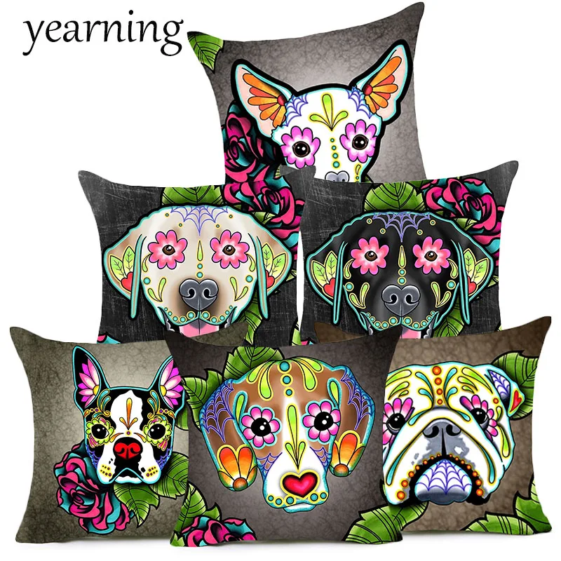 

Labrador Pattern Cushion Cover Bulldog Chihuahua Printed Polyester Pillow Case Decoration Home Throw Pillow Cover kussenhoes