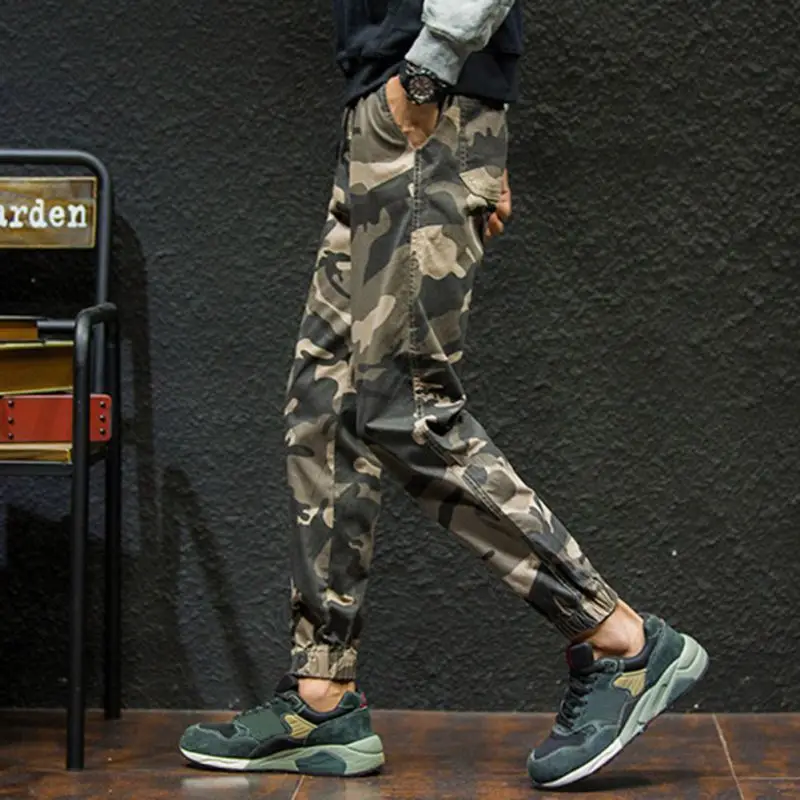 M-4XL 2018 Для мужчин с Jogger осенние узкие штаны-шаровары Для мужчин камуфляж военные брюки свободные удобные штаны-карго Camo Joggers V9