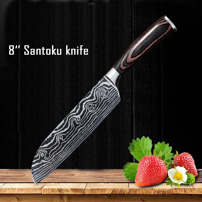 Набор кухонных ножей лезвия из нержавеющей стали Дамасские лазерные наборы шеф-ножей Santoku инструменты для приготовления пищи Кухонные