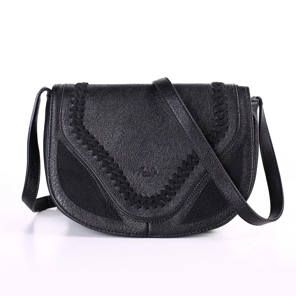 

AMELIE GALANTI Crossbody Leather Bags for Women Handmade Hollow Weaving Female Saddle Handbags Flap Solid Soft PU Ladies Bag
