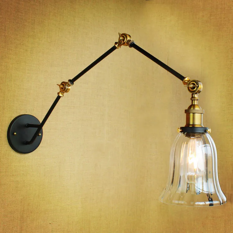 

Glass Adjustable Swing Long Arm Wall Light Fixtures Loft Retro Vintage Industrial Wall Lamp Edison Arandela Aplique Murale