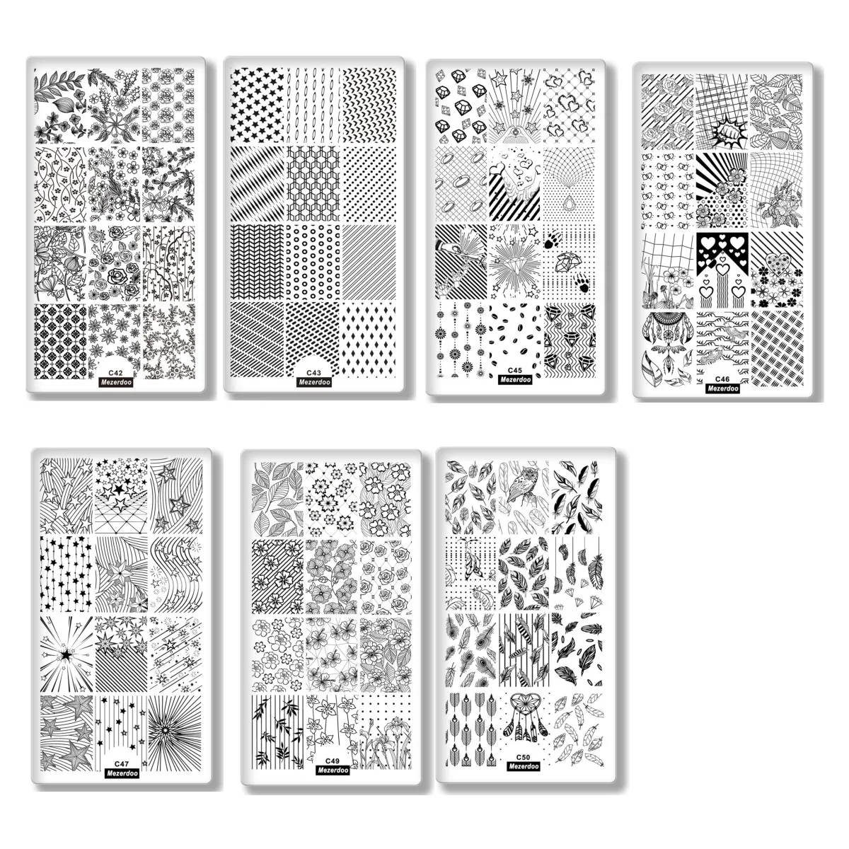 Preise 7 stücke Nagel kunst, Template Set Blume Spitze Blumen Feder Liebe Design Maniküre Drucken Bild Platten Nail Malerei Werkzeuge