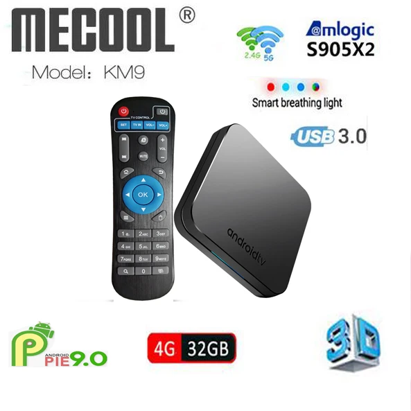 

2019 4GB RAM 64GB ROM Mecool KM9 TV Box 5PCS Android 9.0 S905X2 4K Media Player DDR4 32GB 2.4G/5G Dual WiFi Smart Set Top Box