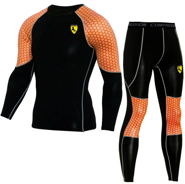 

Men Gym TrackSuit Train Stretch Sport T Shirt Suit Set Trousers Pants 5 Colors sweatsuit Elastic Waist