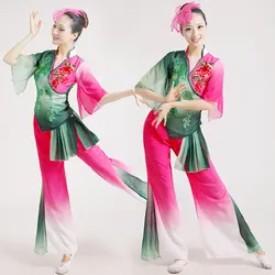2017 Hanfu Китайский классический танцевальные костюмы Yangko чернил Вышивка Женский Национальный Барабаны одежда этап одежда для представлений