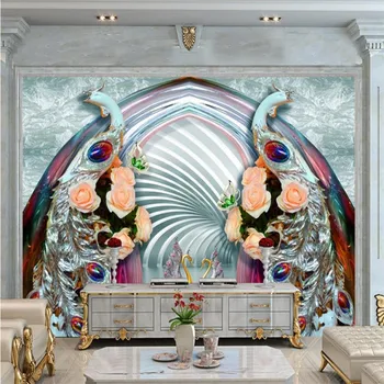 

Custom wallpaper 3D diamond peacock jewelry mural living room TV background wall decorative painting mural