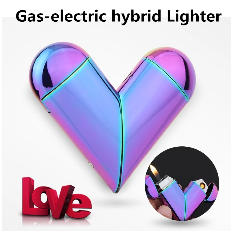 Heart Shape Gas Electric Folding Lighter font b USB b font Electronic Charging Arc Plasma Lighter
