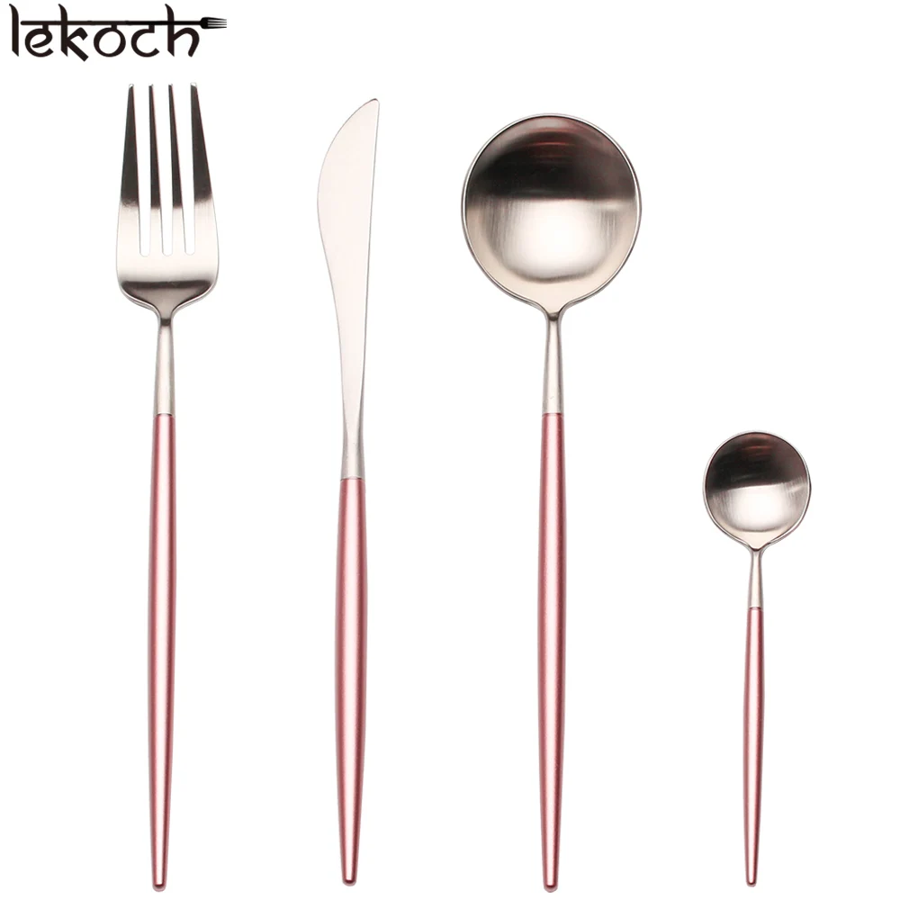 4Pcs/set Golden 304 Stainless Steel Dinnerware White Handle Silverware Steak Fork Knife Scoops Cutlery Set Home Tableware детская посуда нож ланчбокс столовые приборы ножи набор посуды kitchen dining bar flatware - Цвет: 4pcs