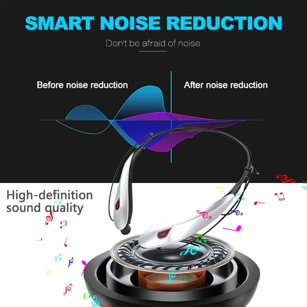 Bluetooth Headphone Wireless Neckband Headset Stereo Noise Cancelling Earbuds w Mic for Apple iPhone X 9S 8S 7S 6S Samsung S9