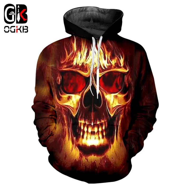 

OGKB Men/Women 3d hoodies Flame Skull Printed Cool Sweatshirts With Hat 2018 Autumn Winter Warm Hoody Hiphop Casual Tracksuits