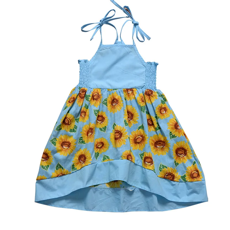 Sunflower Print Baby Girls Summer Fashion Dress Sling Lace Dress for Girls Beach Holiday Clothing Infant Floral Sunsuit (4)