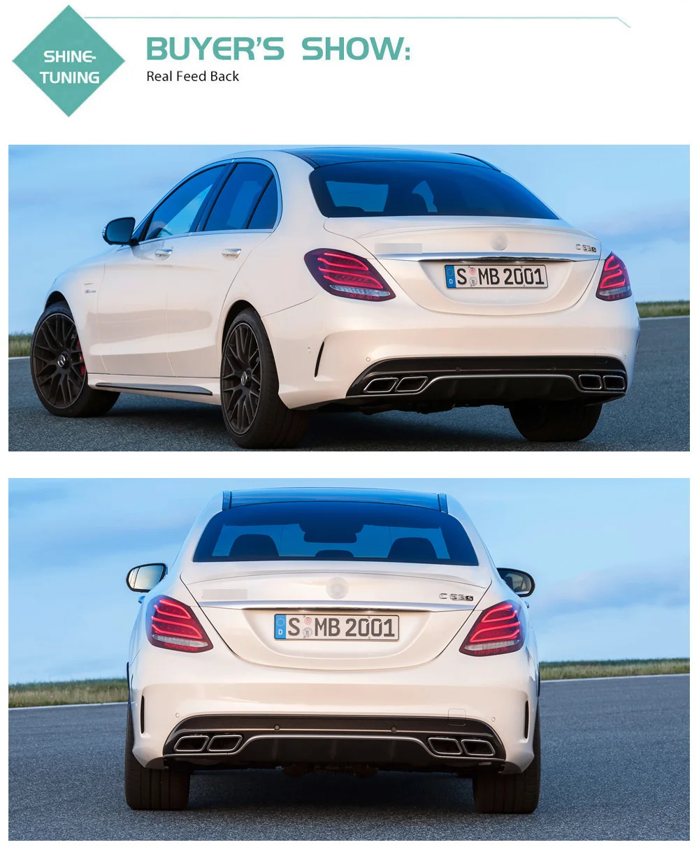 C63 Стиль PP задний диффузор с выхлопная система для класса C W205 C200 C260 4 двери менять на C63 AMG взгляд(не подходит купе