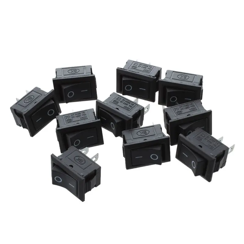 

10 Pcs SPST Mini Black 2 Pin Rocker Switch Electrical equipment With Light Power Switch AC 125V 10A 250V 6A