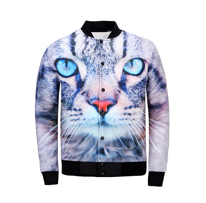 New Men/Women's Funny Blue Eye Cat Coats 3D Print Jacket Outdoor Sport