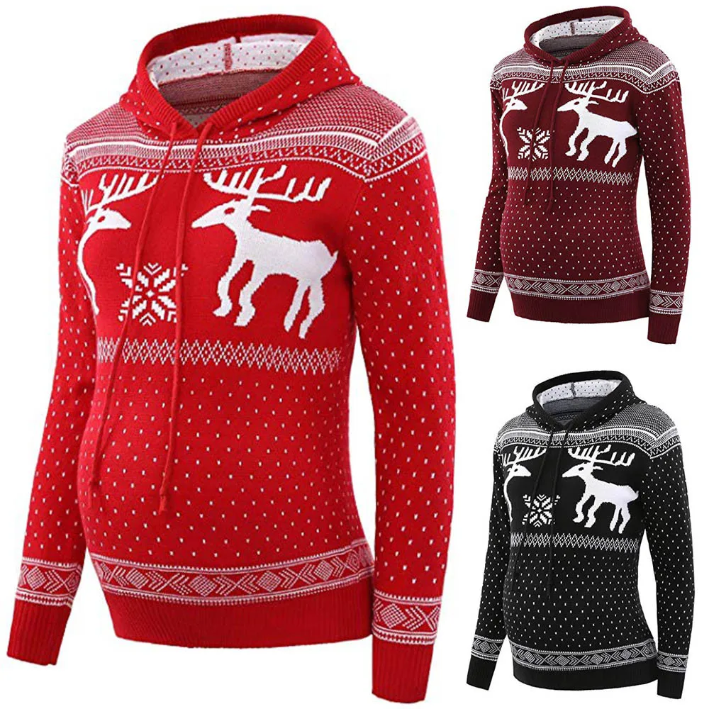 Buy Maternity Christmas Hooded Loose Pregnant Women