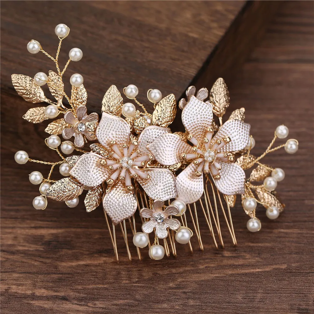 

Handmade Crystals Rhinestones Pearls Flower Hair Comb Bridal Headpieces Hair Accessories Bridesmaid Tiara Wedding Jewelry