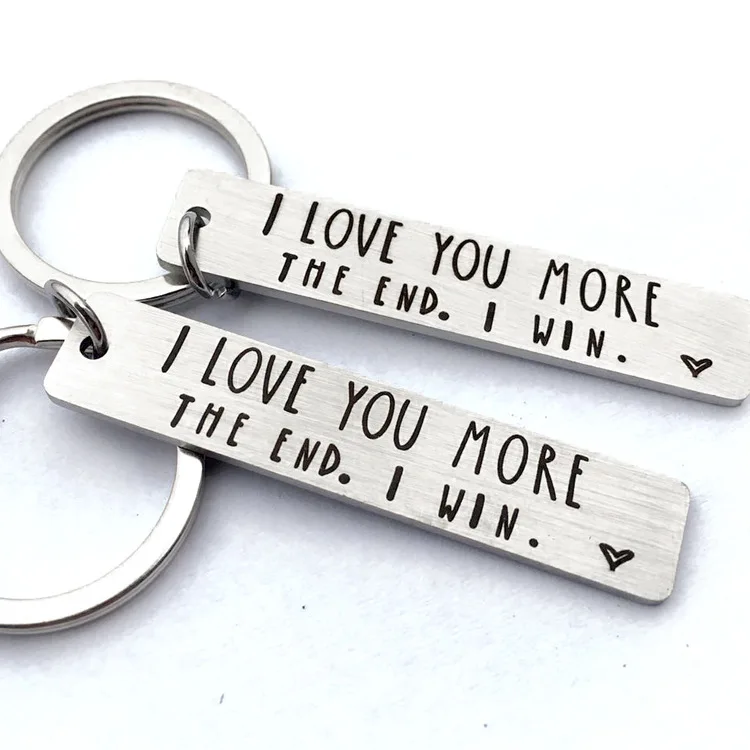 

Couple Jewelry Keychain I LOVE YOU MORE THE END I WIN Stainless Steel Charm Keyring Valentines Day Gift Husband Wife Gifts