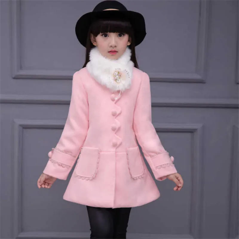 

Princess Wool Girls Coats Baby Clothes 2018 Fashion Winter Cotton Girl Wool Outwear Kids Overcoat Sweet Children Clothing 6wb024
