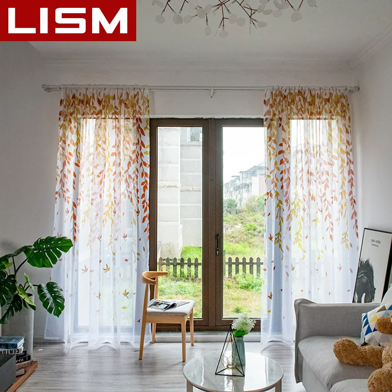 

LISM Floral Sheer Curtains For Living Room Bedroom The Kitchen Tulle Curtains Finished Voile Drapes Window Screen Custom panel
