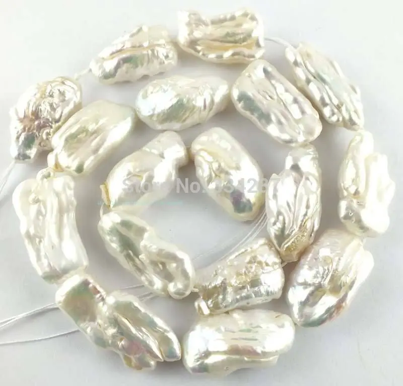 

15-20mm Natural White Freshwater Pearl Bar Flat Loose Beads 14''