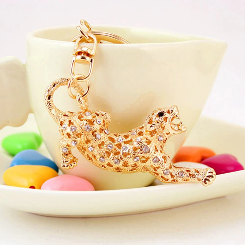 Pro Acme novedad Leopard rhinestone llavero aleación llavero titular mujeres bolsa Chams colgante Llaveros coche llaveros pwk0702