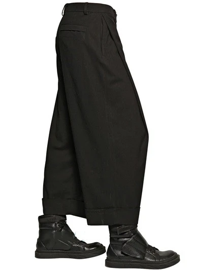 27-44 мужские брюки с широкими штанинами, Свободные повседневные брюки с большим подолом, большие размеры, костюмы певицы - Цвет: Черный