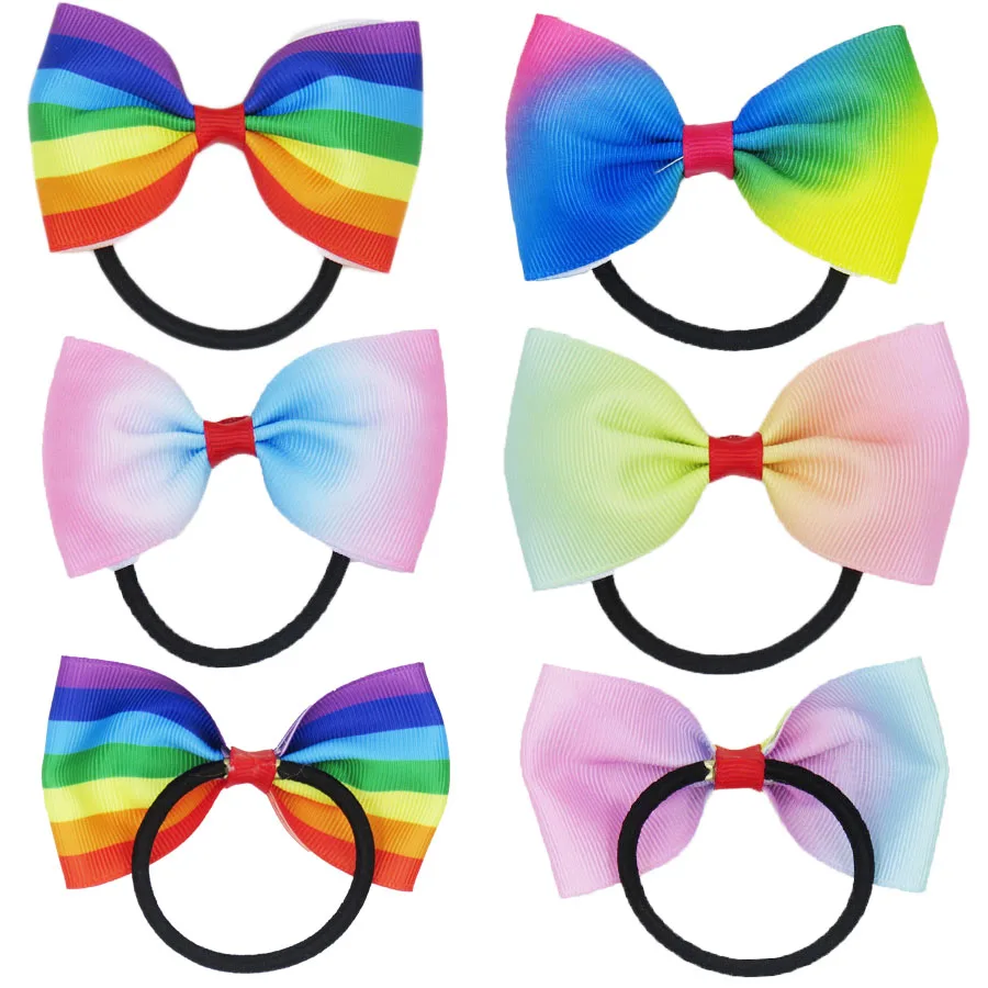 

1PCS Novelty Dazzling Rainbow Bow Solid Grosgrain Ribbon Girl Bow Hair Tie Clip Hair Band Bow DIY Hair Accessories Best Gift