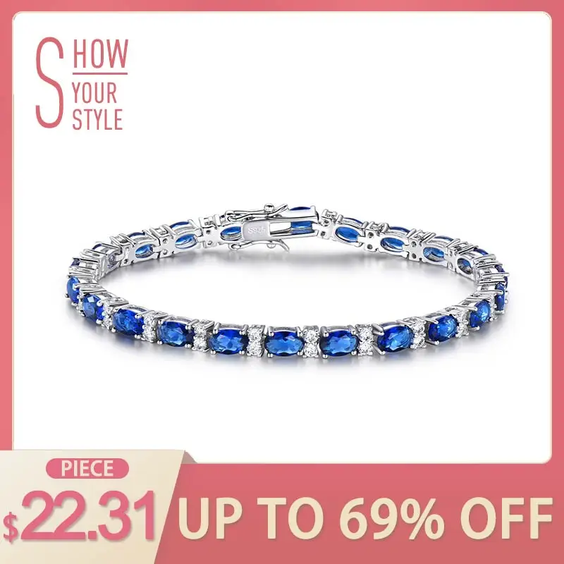 UMCHO Created Blue Sapphire ձեռնաշղթա Կանանց համար 100% 925 ստերլինգ արծաթյա զարդեր Ռոմանտիկ հարսանեկան զարդերի նվեր 2018 Նոր