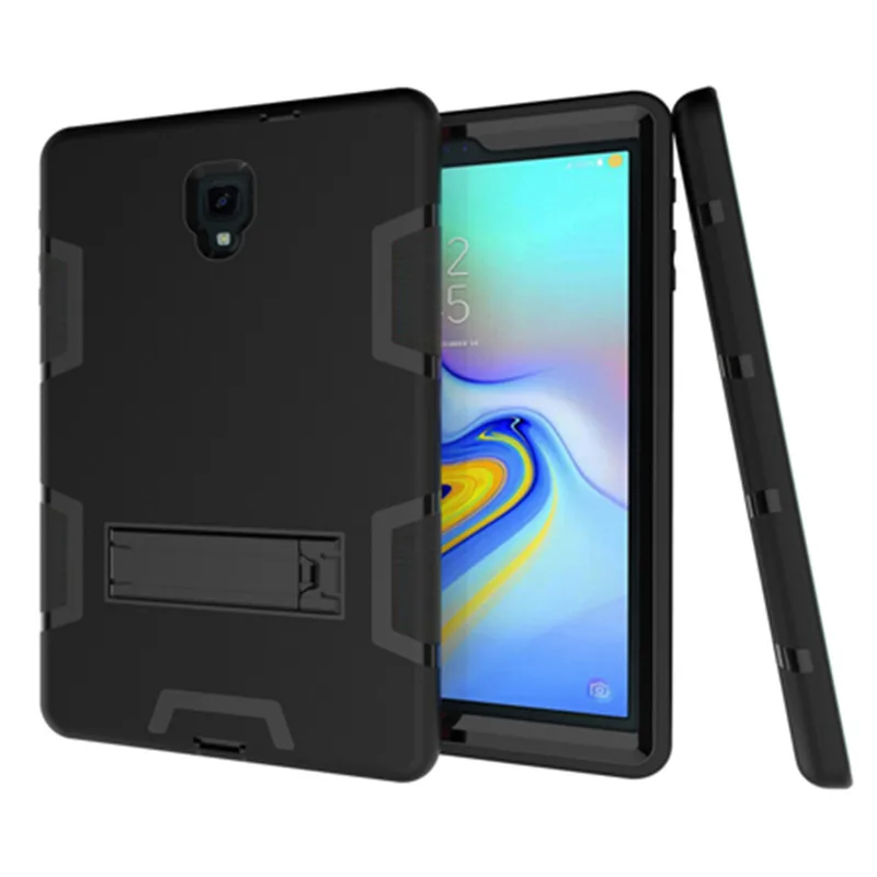 Для samsung Galaxy Tab A 10,5 T590 T595 T597 безопасный ударопрочный Прочный силиконовый чехол-подставка+ пленка+ стилус - Цвет: Black black
