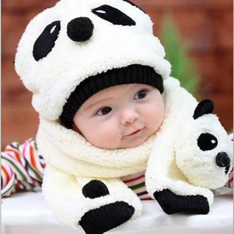 

2018 new fashion Lovely Panda Hats Baby Caps Kids Aviator Hat Bomber Winter Cap scarf Children Clothing And Accessories