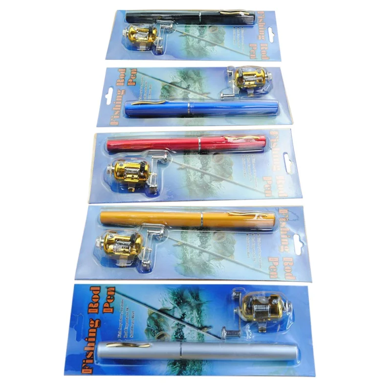 مصغرة الجيب المحمولة السمك القلم سبائك الألومنيوم الصيد قضيب مع الصيد بكرة المجموعات خفيفة الوزن الجليد الصيد قضبان انخفاض الشحن
