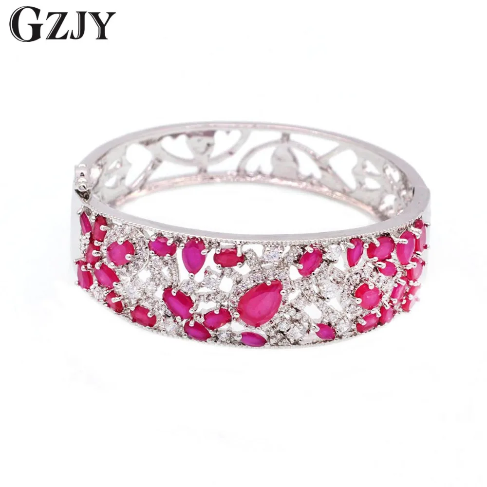 

GZJY Fashion Hollow Red&Green Zircon Bracelets Gold Color Bracelet Bangle For Women Wedding Gifts Jewelry