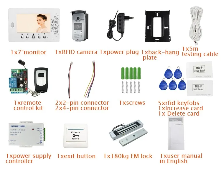Проводной " цветной видео домофон дверной звонок RFID камера доступа+ 1 белый монитор+ электронный магнитный замок