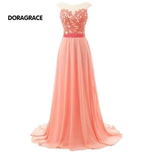 robe de soiree Glamorous Floor-Length A Line Applique Chiffon Long Evening Dresses Prom Gowns DGE032 grace karin evening dresses long one shoulder floor length chiffon formal prom dress gowns robe de soiree longue 2018