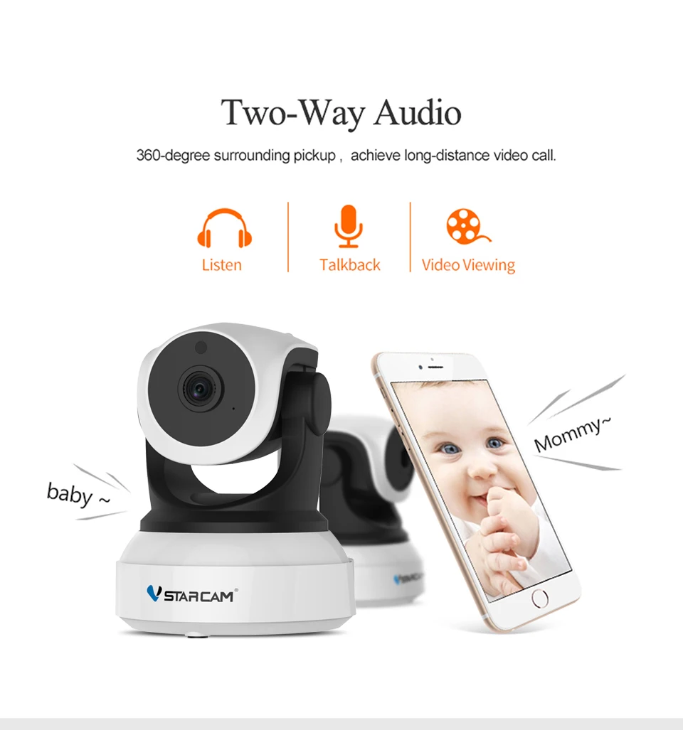 VStarcam C7824WIP Беспроводная ip-камера безопасности, Wi-Fi, IR-Cut, ночное видение, аудио запись, сеть наблюдения, внутренний детский монитор