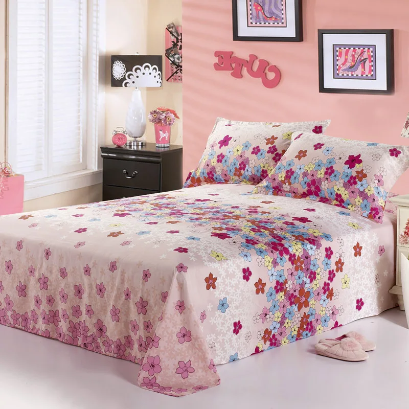 100 Cotton Home Flowers Bedding Flat Sheet Coverlet Coverlid Queen