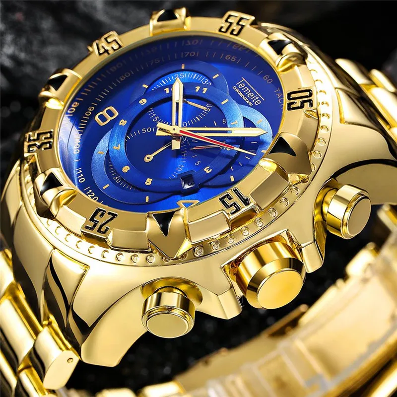 

Relogio Masculino TEMEITE 2018 New Luxury Gold Quartz Watches Mens Fashion Creative Dig Dial Full Steel Waterproof Wristwatch