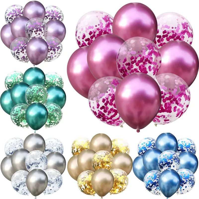 

10pcs Mix Metallic Latex Balloons 12 Inches Rose Gold Confetti Party Balloons For Baby Shower Bridal Shower Wedding Decorations