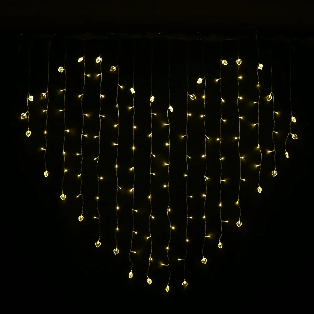 

4W Heart Shape Holiday Decoration Lighting 124pcs LED Bulbs Love Shape Curtain Light AC110V/220V Input, Warm White Color