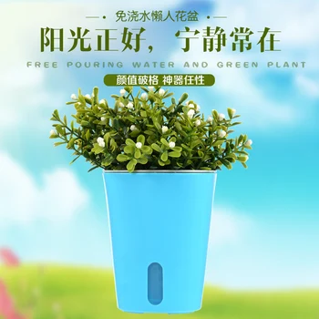 

Automatic watering lazy imitation ceramic white pots green radish potted water storage