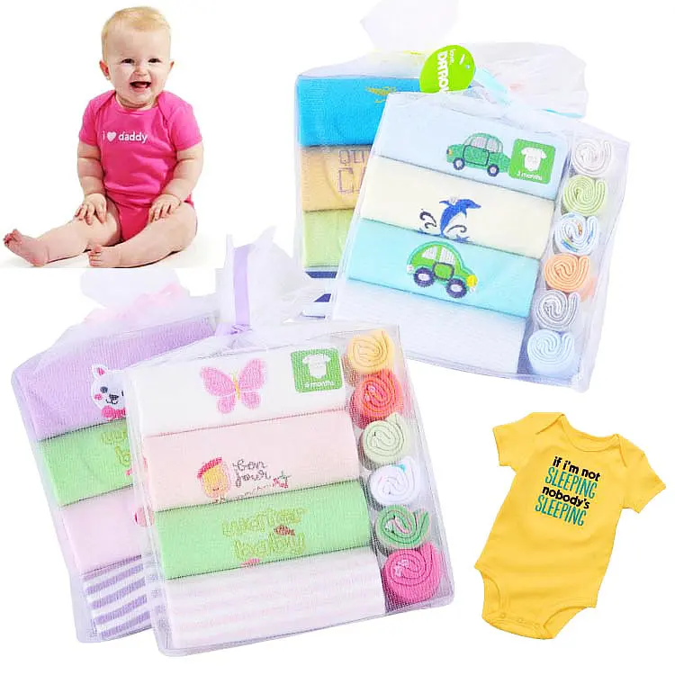 

4Pcs Rompers &6 Pcs Towel High Qulity Summer Bontipue Short Sleeve Rompers Boy's & Girls's Cotton Rompers Suit 3-12Months