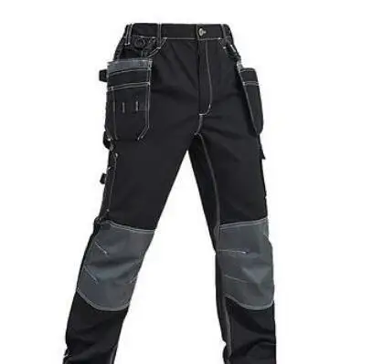 Высокое качество, модные мужские брюки карго с карманами, комбинезон, хлопковые брюки для отдыха, безопасные рабочие штаны для мужчин, повседневные штаны, Размер 2XL - Цвет: black