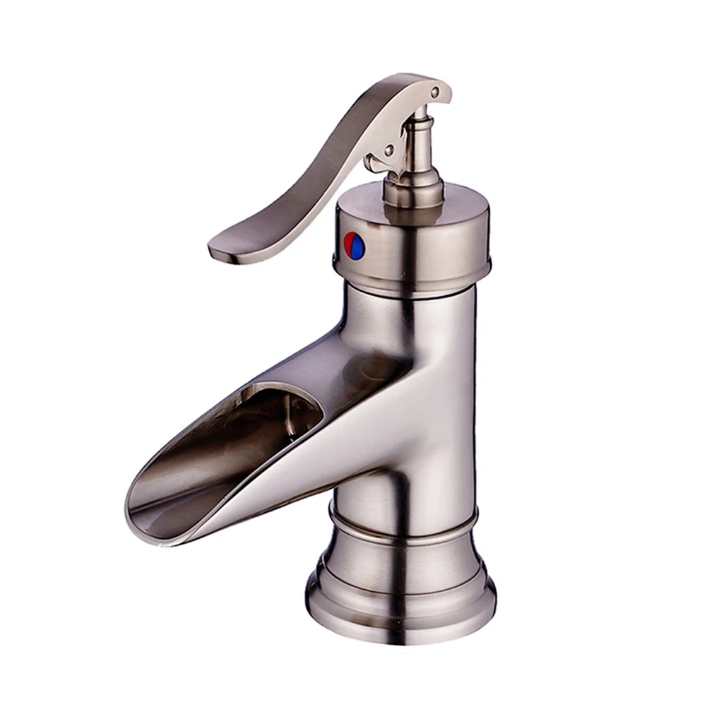 

Single Handle Hole Deck Mount Copper Adjustable Sink Faucet Waterfall Bathroom Basin Lightweight Replacement Silver Mixer Tap