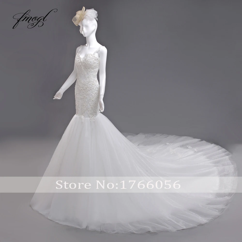Fmogl Vestido De Noiva Милая Русалка Свадебные платья эффектное с открытой спинкой и аппликацией бисером китайское свадебное платье плюс размеры