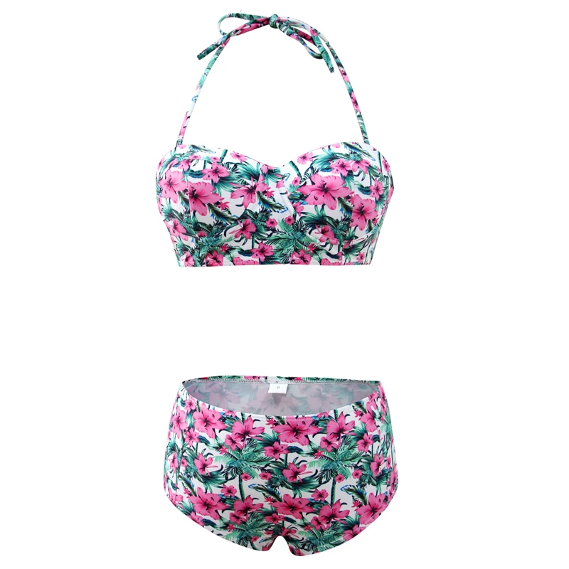 72 Watercolor Print Bikini 2019 Strap Backless Bandeau Swimsuit Push Up Soild Bustier Front Knotted Plunge Bikini Set Bather Suit Tankini 