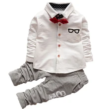 Новая повседневная блузка для маленьких мальчиков, 2 предмета, рубашка штаны в полоску хлопковые комплекты одежды детский Повседневный Спортивный костюм, одежда