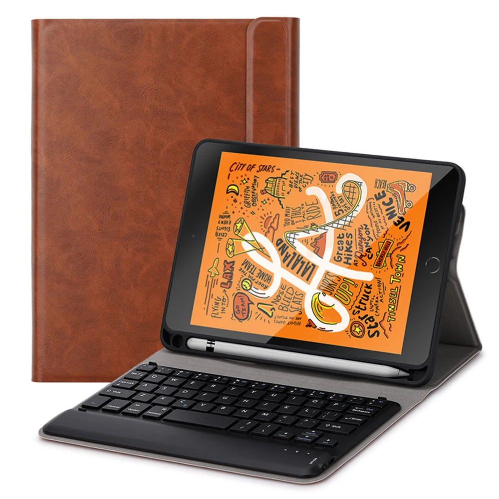 

For iPad Mini 5 2019 Case Anti-Scratch English Bluetooth Keyboard Flip Stand PU Leather Case For iPad Mini 5 Case 7.9 Pen Holder